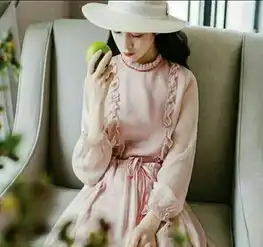 梅子熟了粉色仙气淑女雪纺长裙
