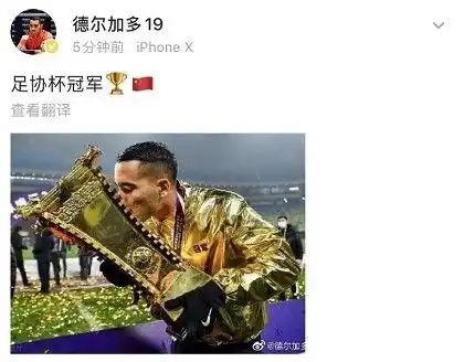 够深情德尔加多微博晒亲吻冠军奖杯照
