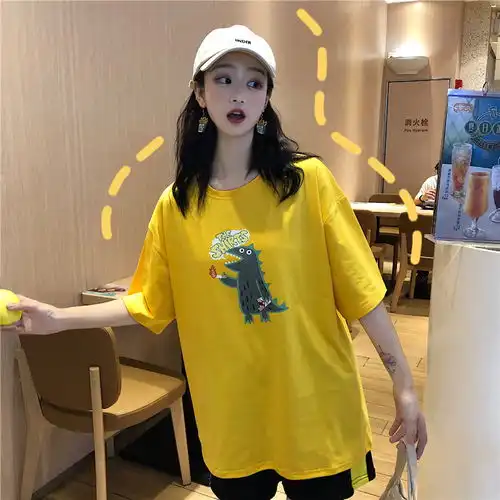 韩版新款宽松bf港风慵懒风少女上衣简约ulzzang学生ins潮短袖amm福卡商城
